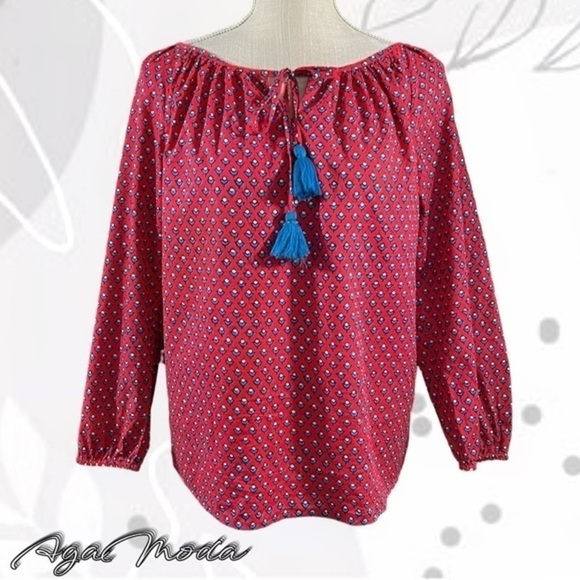 J. Crew Tops - J.Crew Re-Imagined Raglan Popover Top in Red and blue